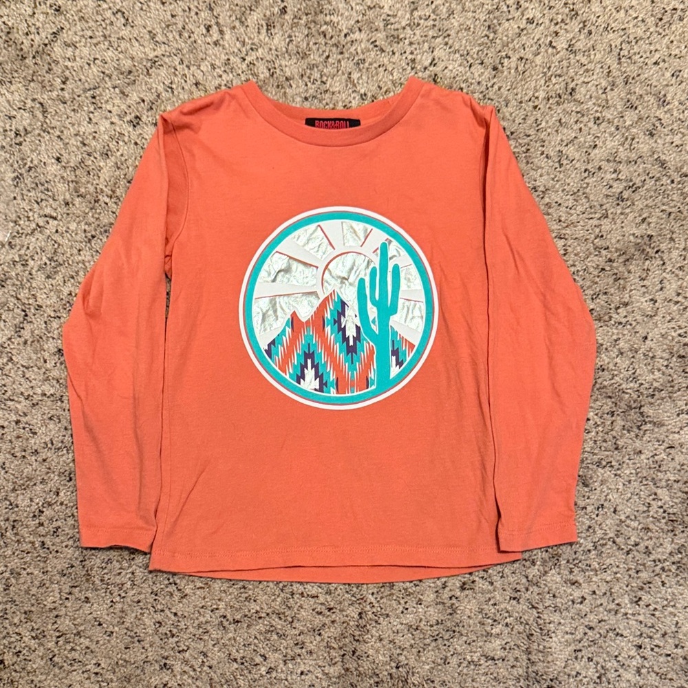 Youth Girls Cruel Girl Orange Long Sleeve Tee with Cactus Design